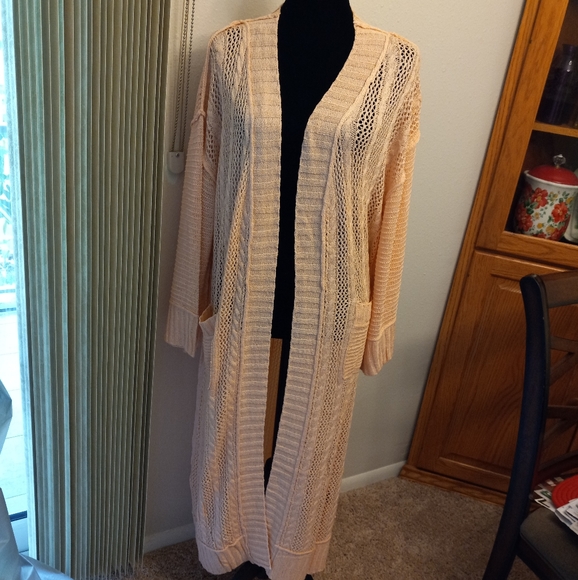 POL Boho Longline Open Cardigan Sweater Distressed Maxi Duster - Picture 9 of 9